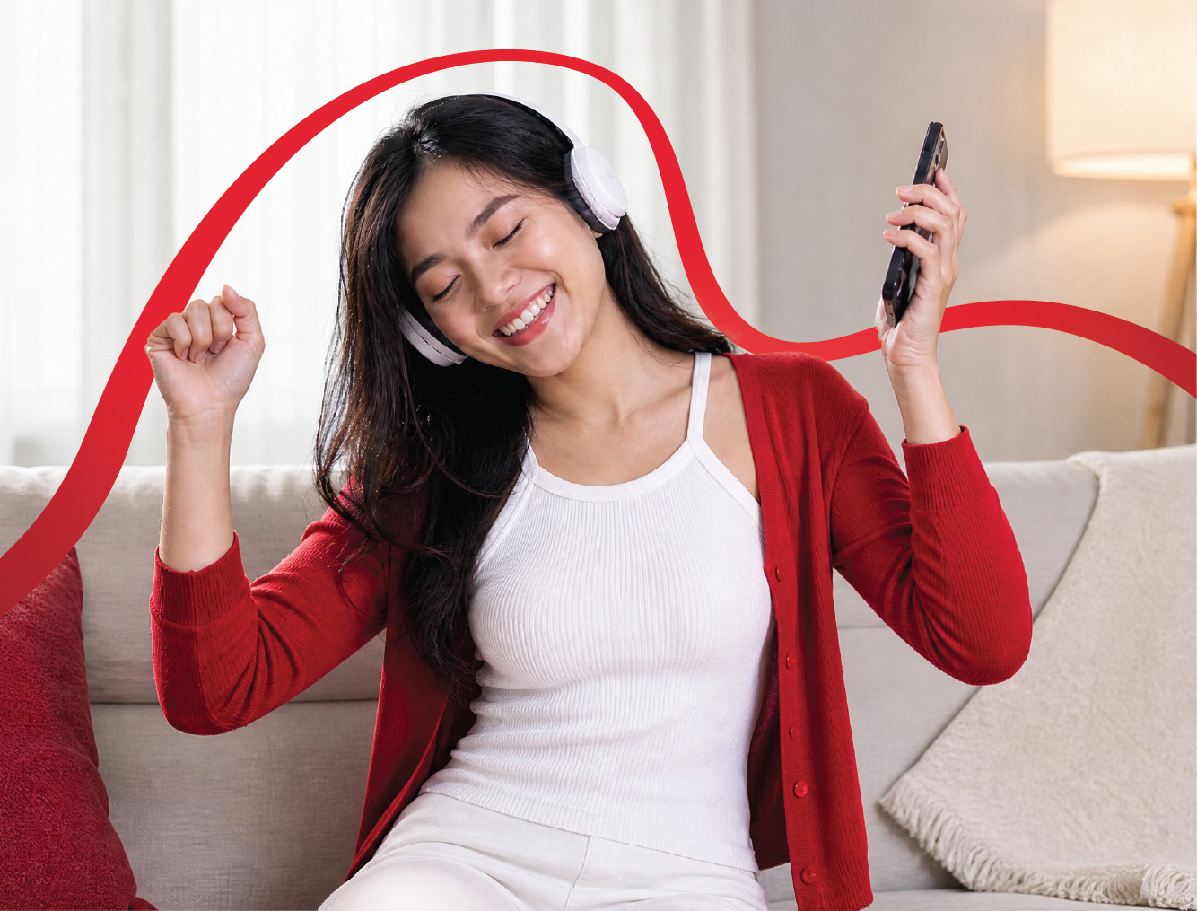 Young woman listening to music with headphones