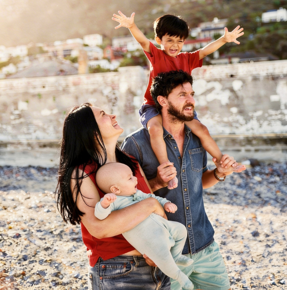 A family of four spending time together