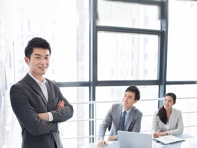 A group of businessman engaged in a discussion