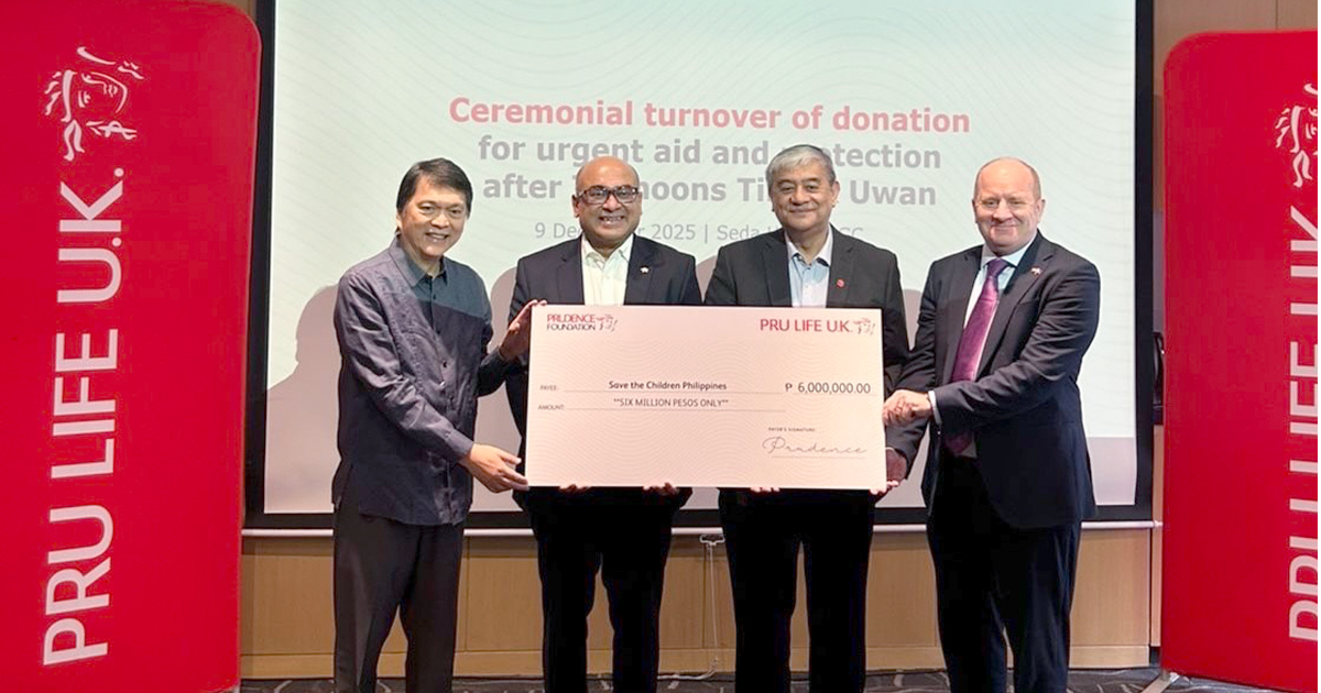 Pru Life UK and Prudence Foundation Donate Php6 million to Save the Children Philippines to Aid Families Hit by Typhoons Tino and Uwan