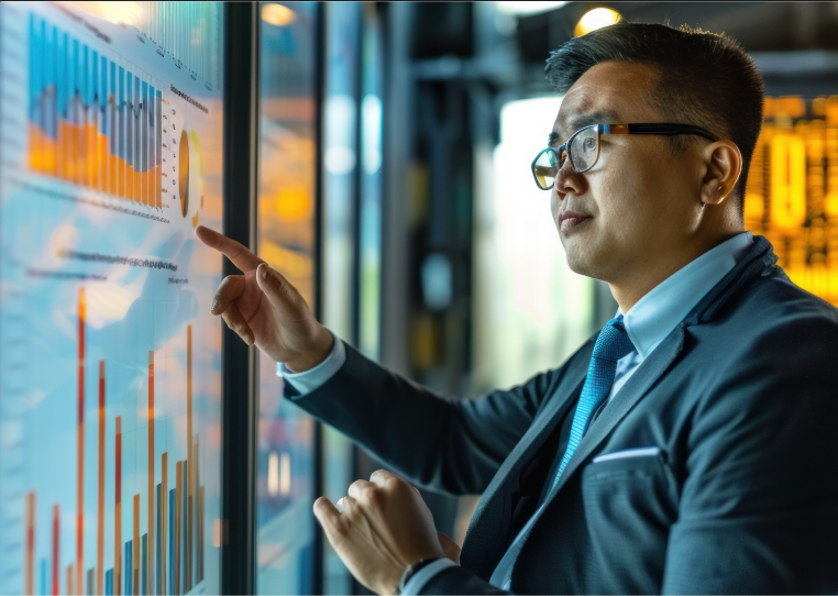 Colleagues reviewing stock market data