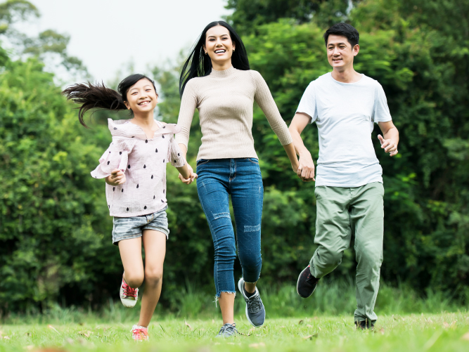 Family jogging outside
