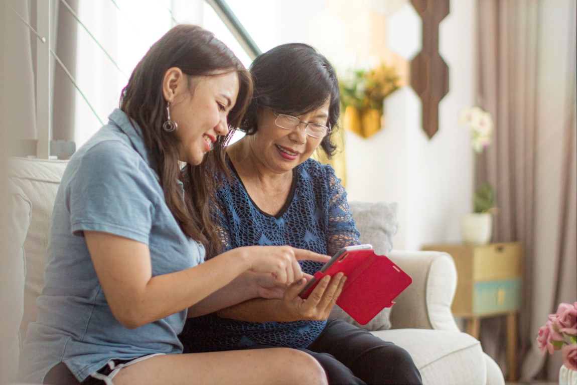 Mom and daughter on phone